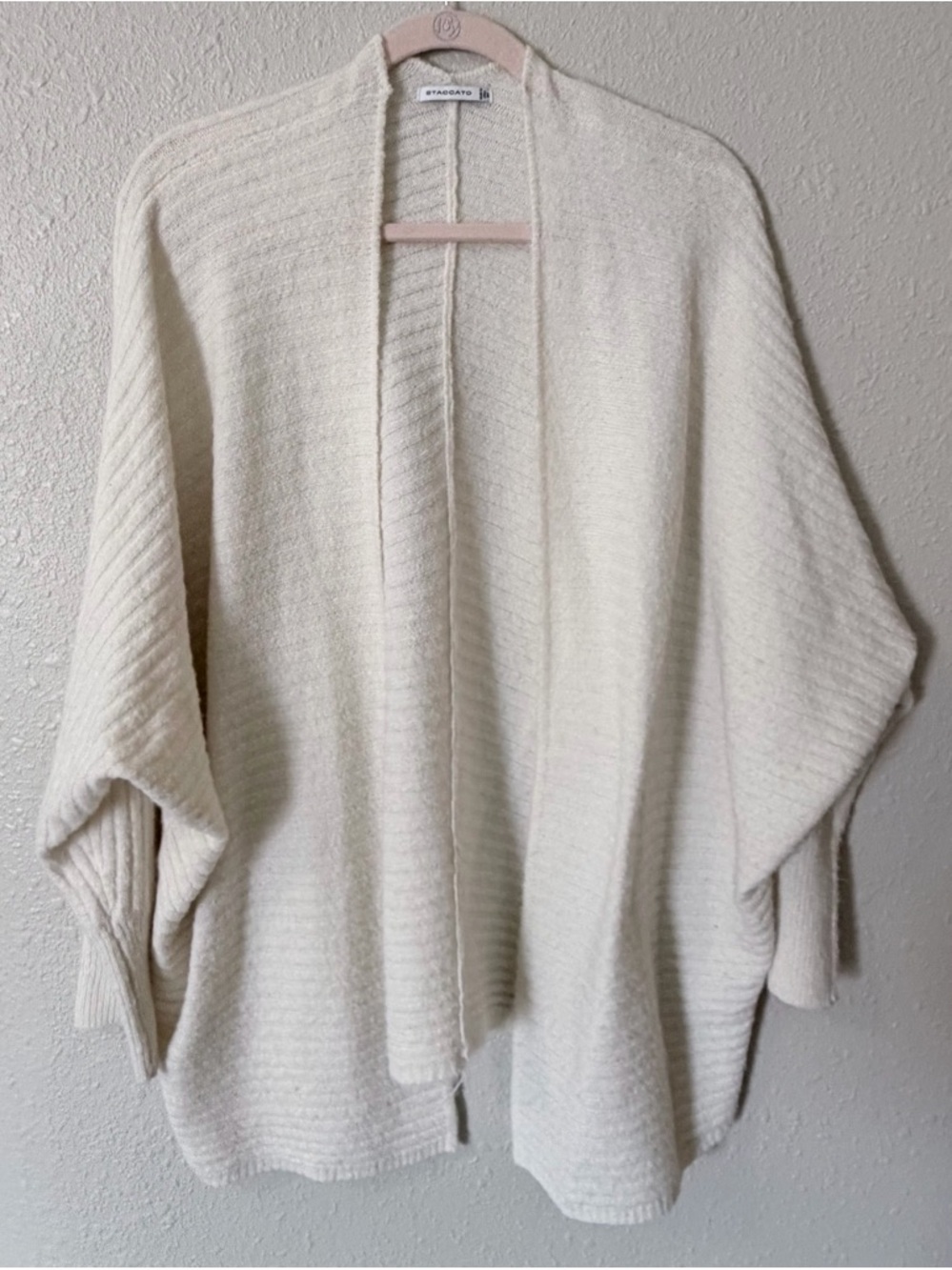 Staccato Cream Open-Front Ribbed Poncho Sweater
